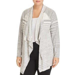 Nic + Zoe Womens Gray Striped Knit Cardigan Top